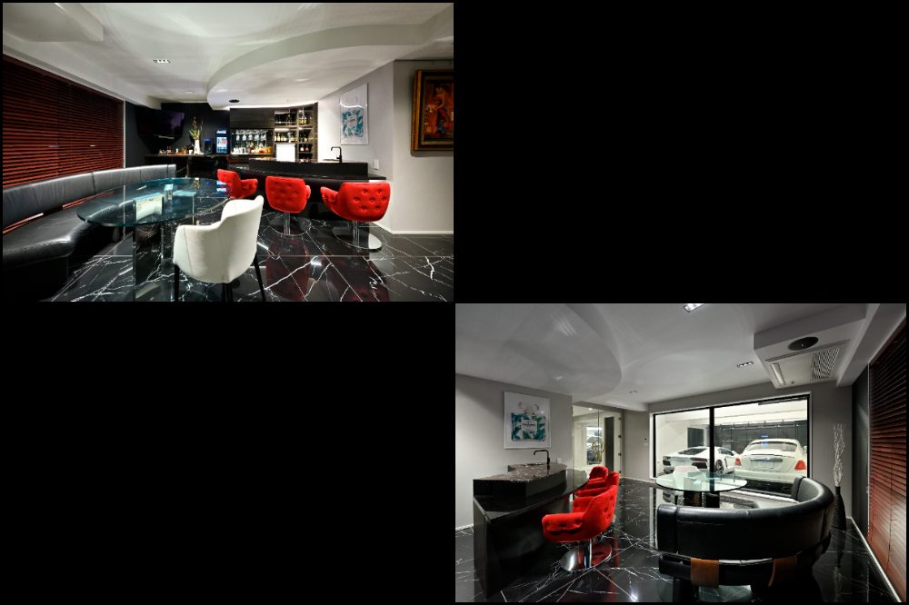 愛車を眺めながらくつろげる、上質なバーラウンジの客間